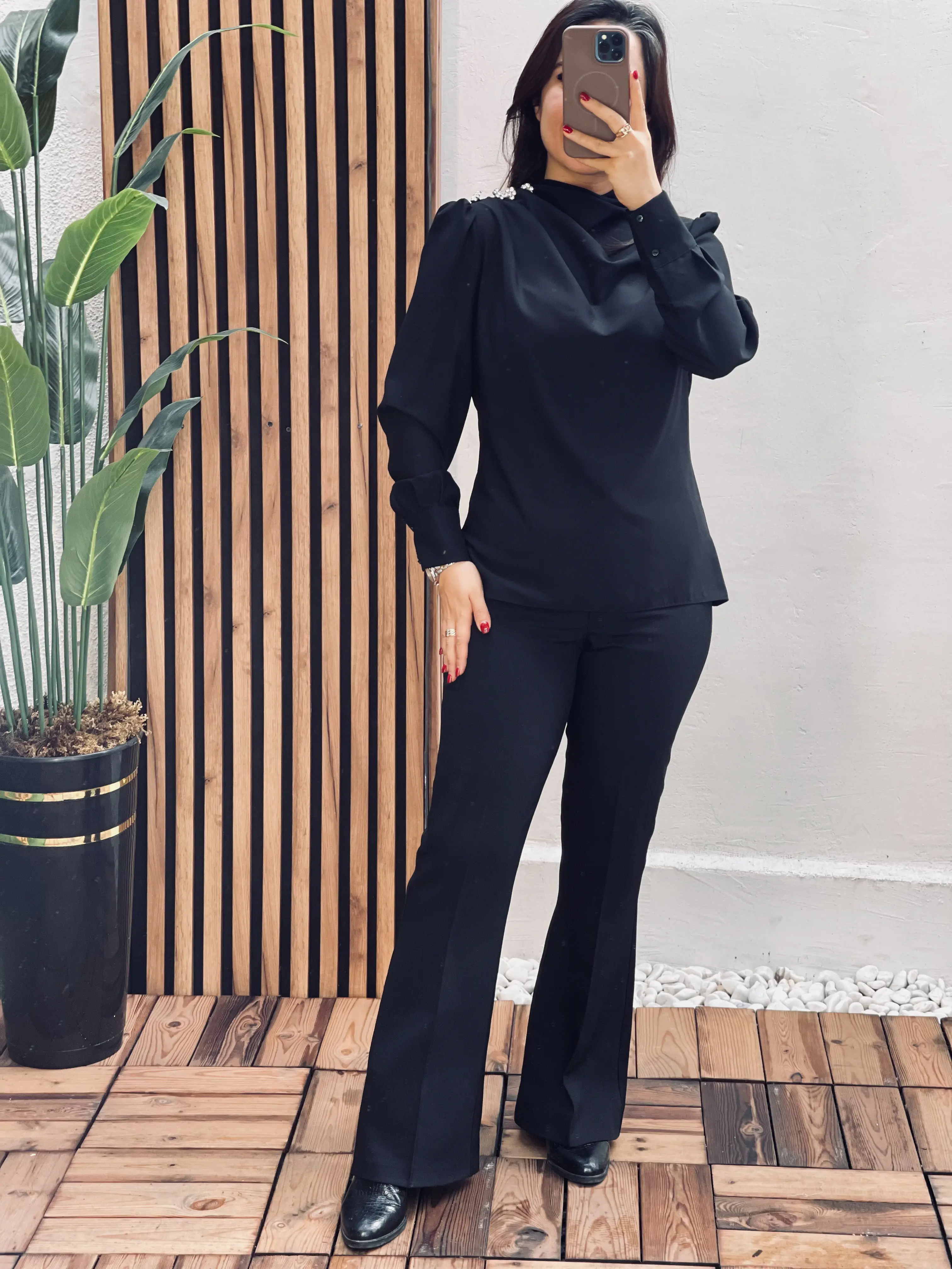 شومیز کرپ ساتن چهار دکمه اورجینال ترک